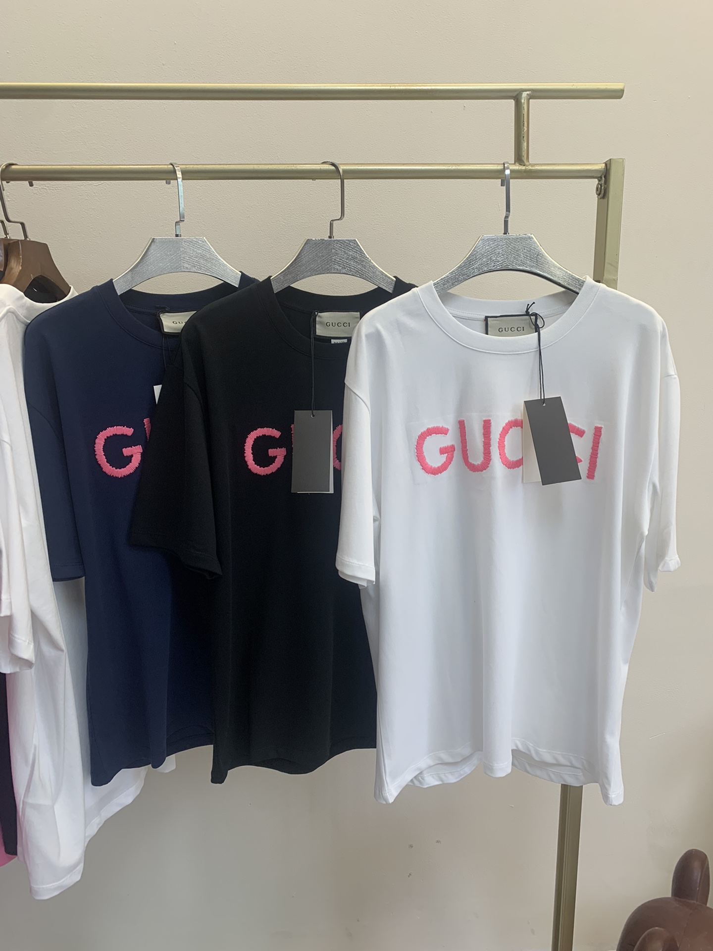 Gucci Odzież T-Shirt Czarny Różowy Biały Krótki rękaw