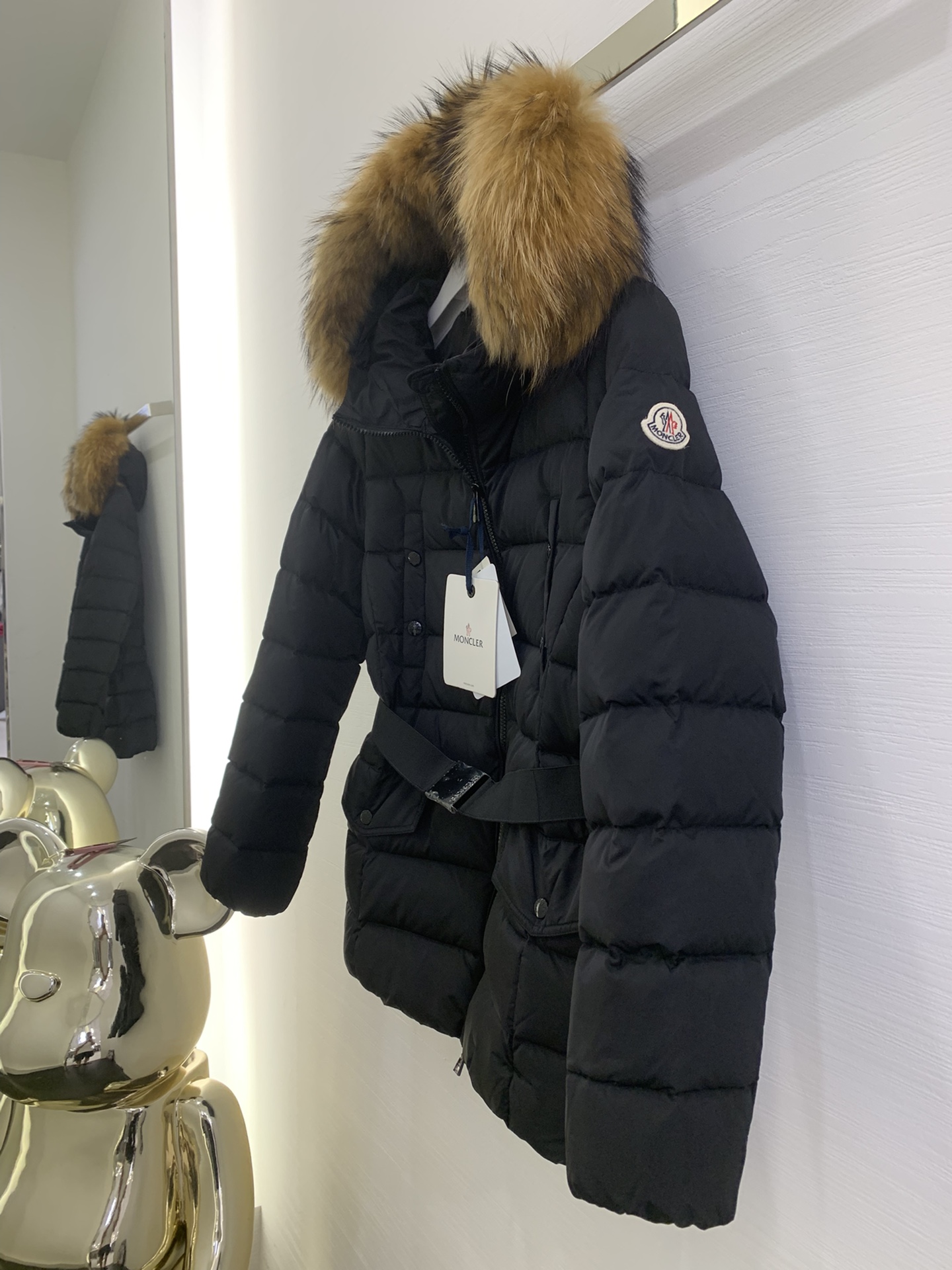 Moncler/蒙口秋冬女士经典连帽毛毛领收腰羽绒服CLION外套颜色黑色码数1-2-3-4