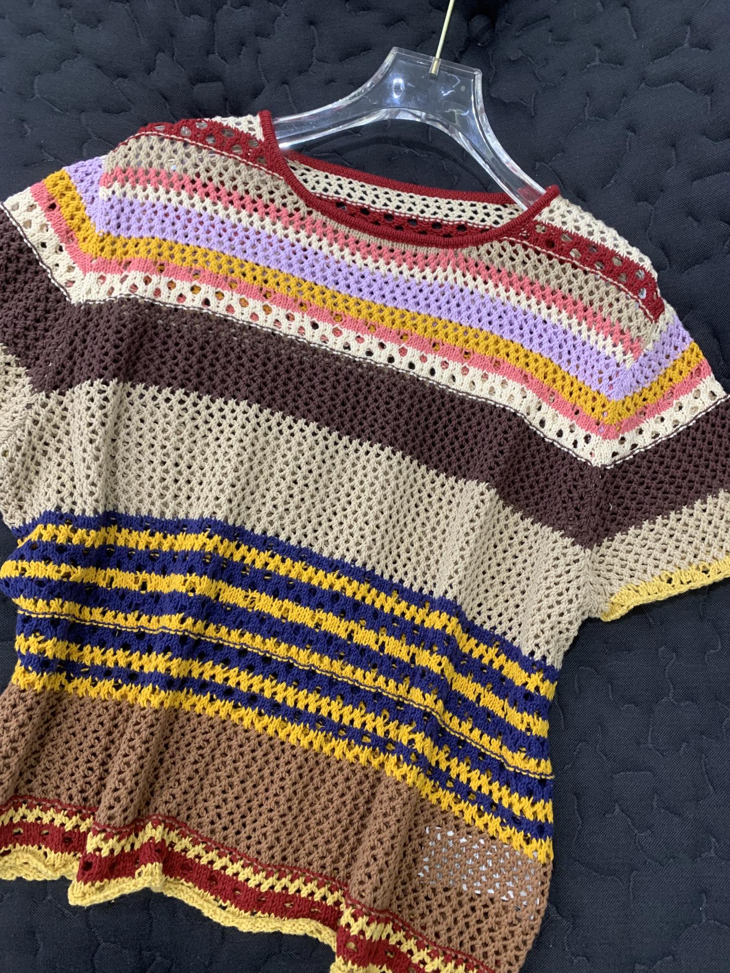 NO:330634,Paul Rainbow striped hollow knit sweater Color 