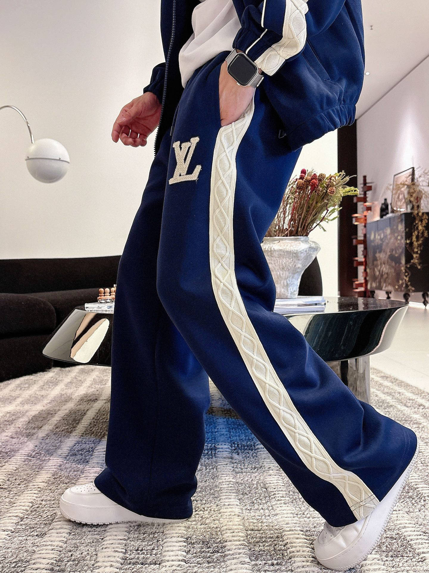 Louis Vuitton Men's Navy Blue Luxury Tracksuit with White Striped 13 i1757186486667 5378 0 7