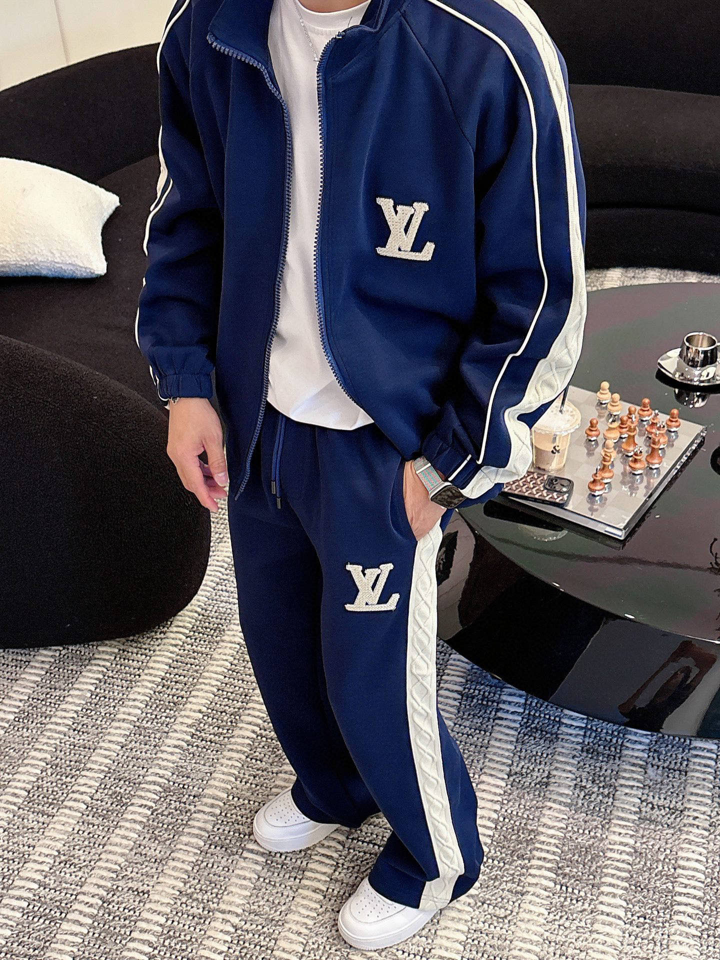 Louis Vuitton Men's Navy Blue Luxury Tracksuit with White Striped 10 i1757186486694 2437 0 10