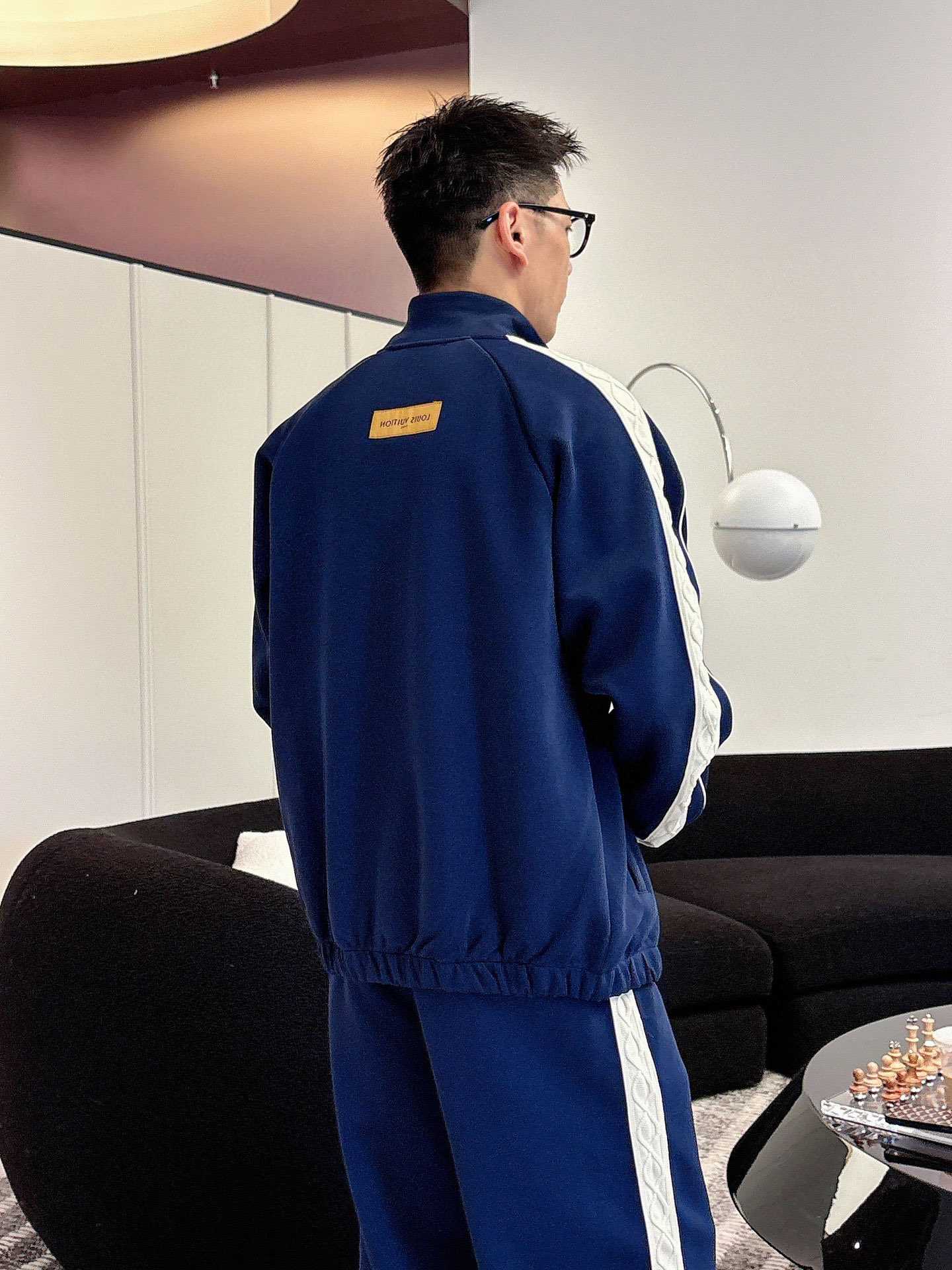 Louis Vuitton Men's Navy Blue Luxury Tracksuit with White Striped 14 i1757186486755 7194 0 6