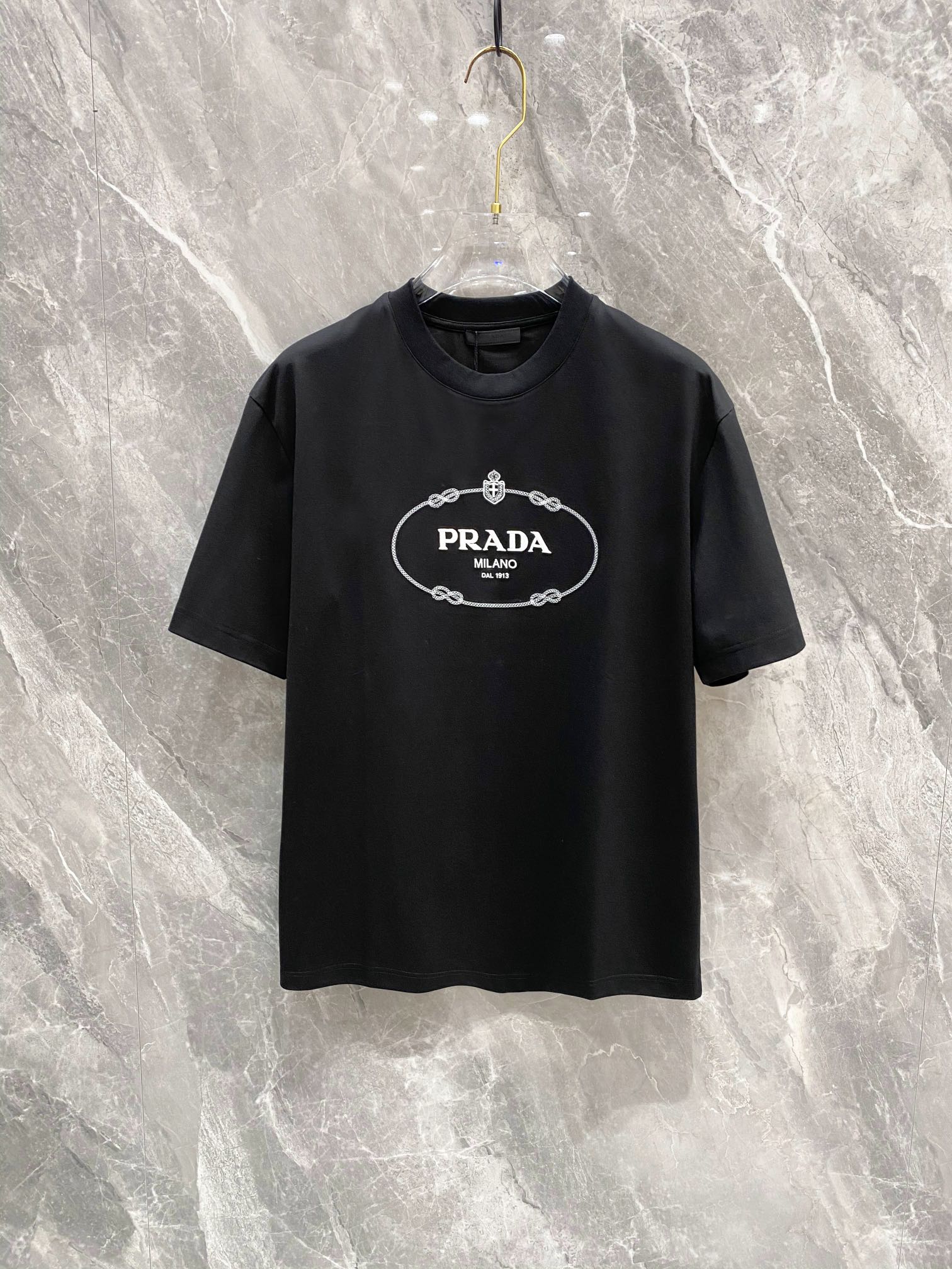 Prada Clothing T-Shirt Best knockoff
 Black White Cotton Spring/Summer Collection Fashion Short Sleeve