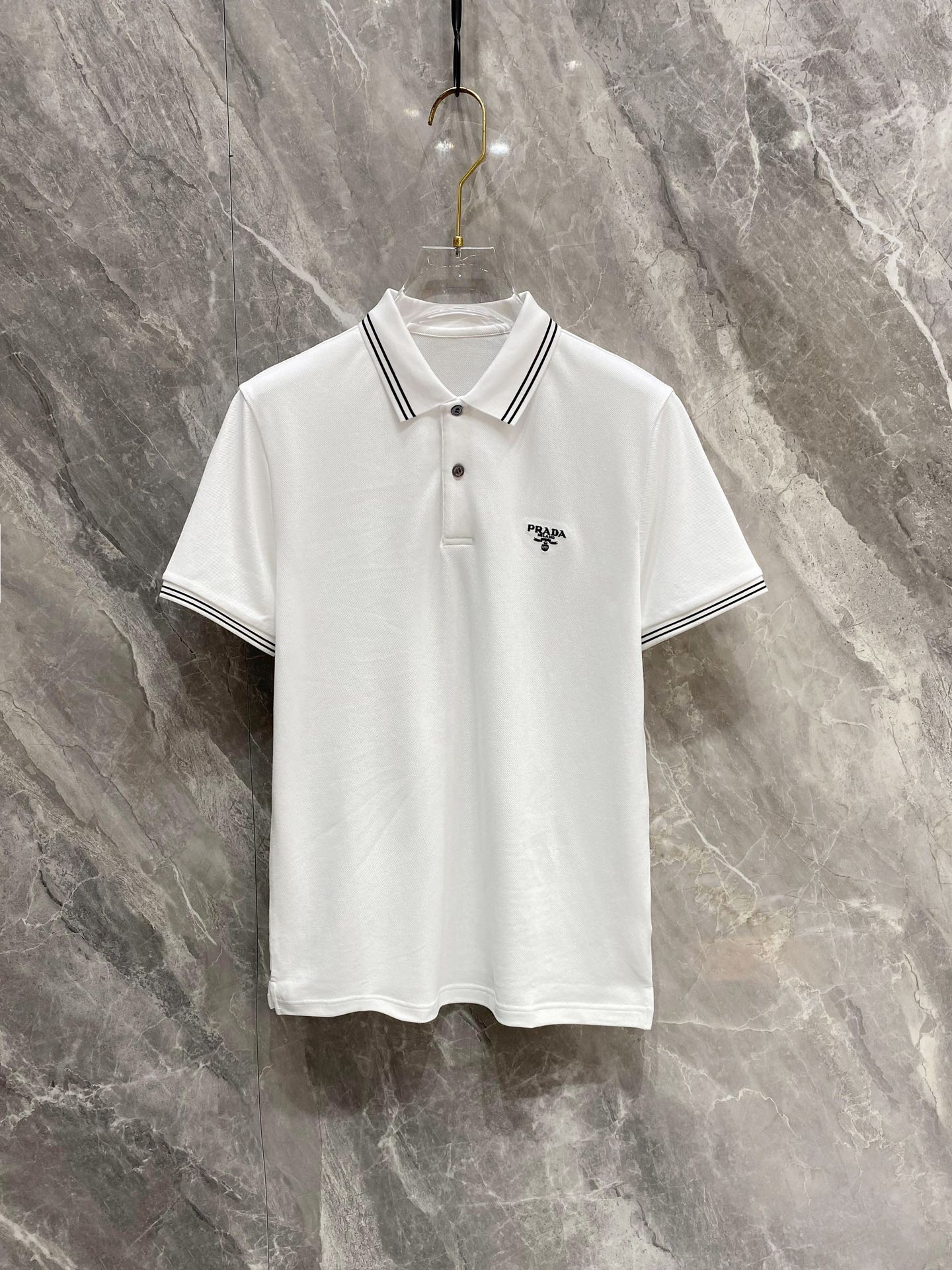 Prada Clothing Polo Black Green White Men Cotton Summer Collection Fashion