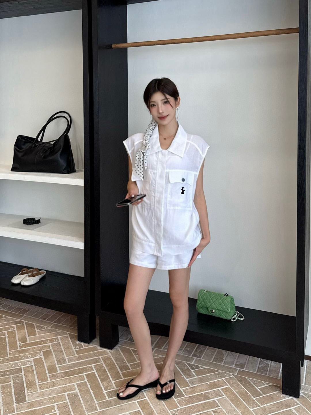 Ralph Lauren Linen Vest and Shorts Set - Embroidered Detail, Long Leg Look