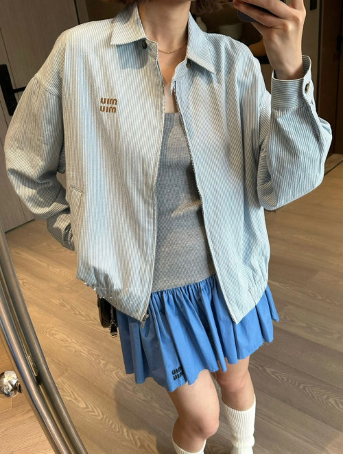 Miu Miu Striped Lightweight Jacket - Perfect for Spring Outings & Travel 1 Miu Miu Striped Lightweight Jacket - Perfect for Spring Outings & Travel
