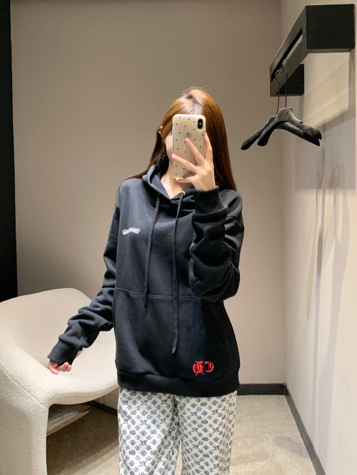 Chrome Hearts Letter Print Pullover Hoodie with Heart Detail in Black 1 Chrome Hearts Letter Print Pullover Hoodie with Heart Detail in Black
