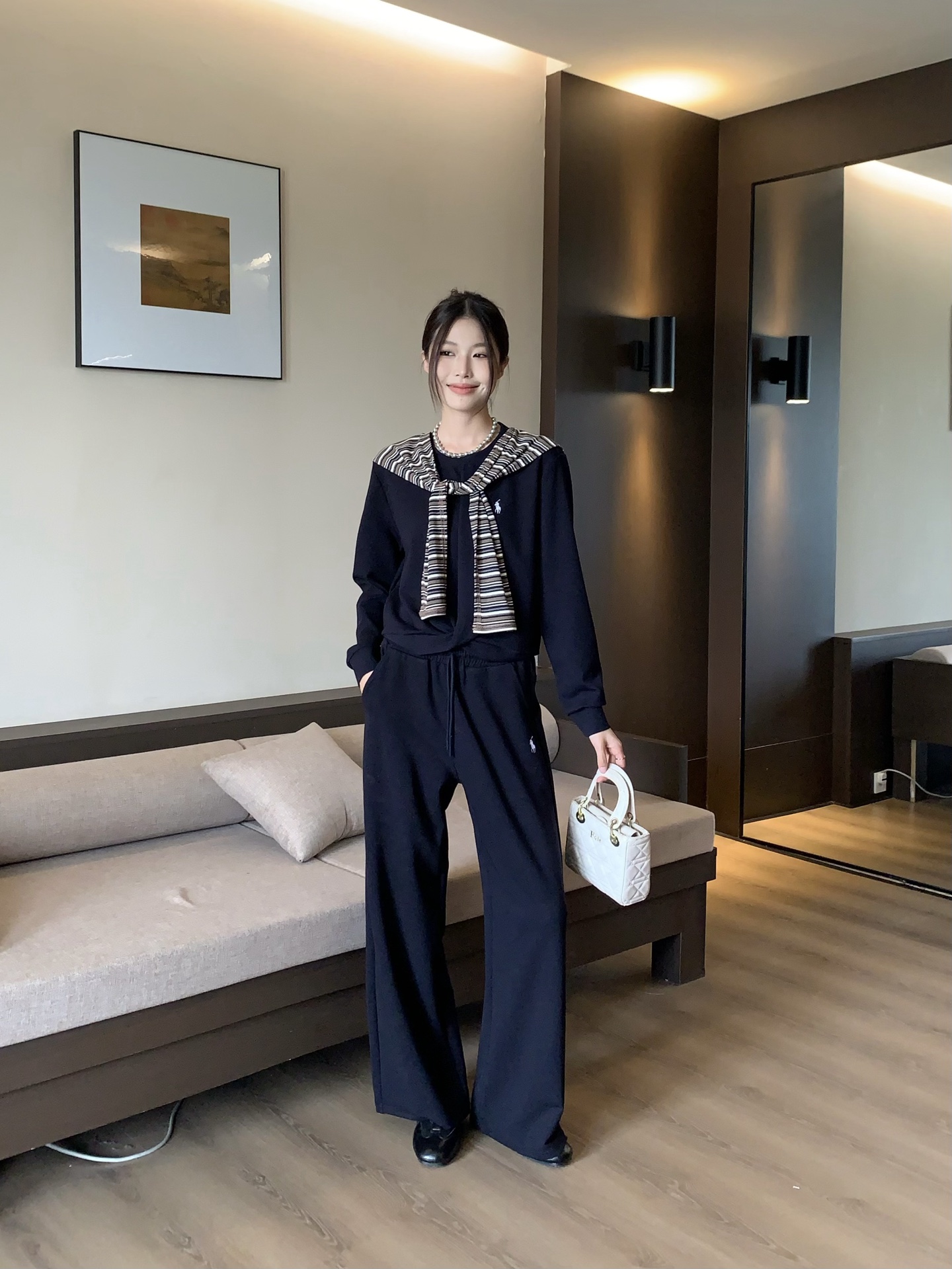RL Logo Leisure Set: Striped Shawl, Sweatshirt, Straight-Leg Pants 4 i1756298572678 9269 0 3