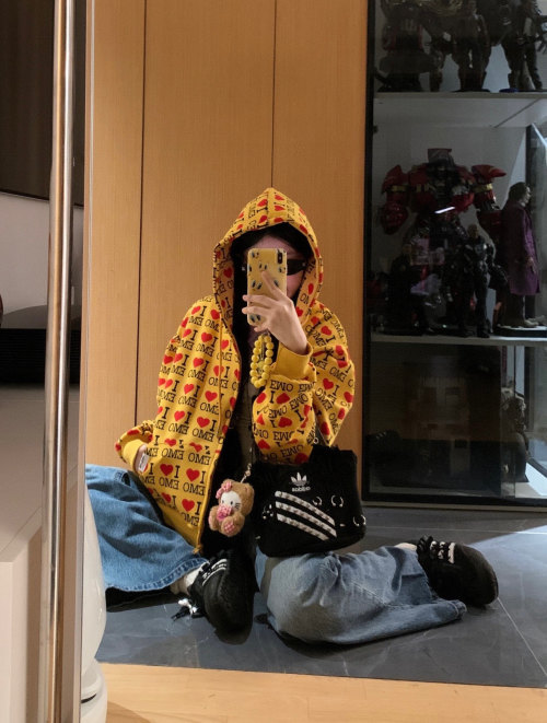 I Heart Emo Yellow Graphic Print Zip-Up Hoodie Sweatshirt 1 I Heart Emo Yellow Graphic Print Zip-Up Hoodie Sweatshirt