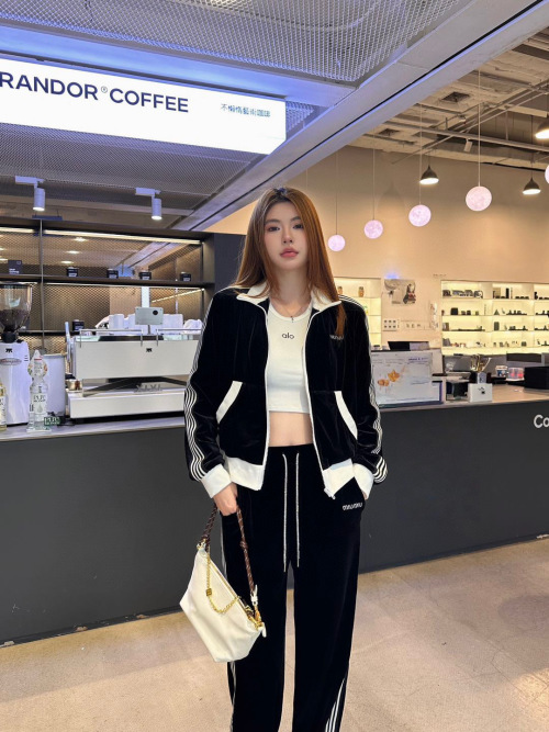 Miu Miu Women's Black Velvet Tracksuit Set with Embroidered Logo - S, M, L 1 Miu Miu Women's Black Velvet Tracksuit Set with Embroidered Logo - S, M, L
