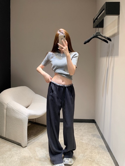 Miu Miu Appliqué Embroidered Terry Cloth Casual Pants - Soft & Relaxed Fit 1 Miu Miu Appliqué Embroidered Terry Cloth Casual Pants - Soft & Relaxed Fit