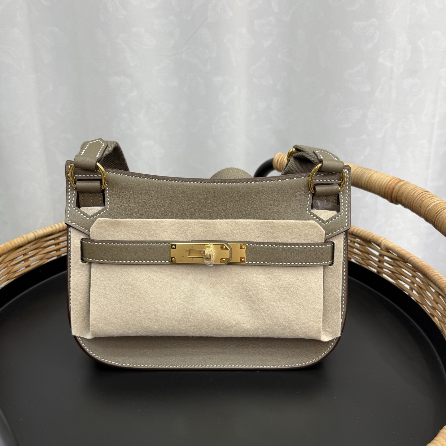 Mini Jypsiere 23cm Piel Swift importada de fábrica original [Gris elefante] Hebilla dorada y plateada, unisex, sincroni…