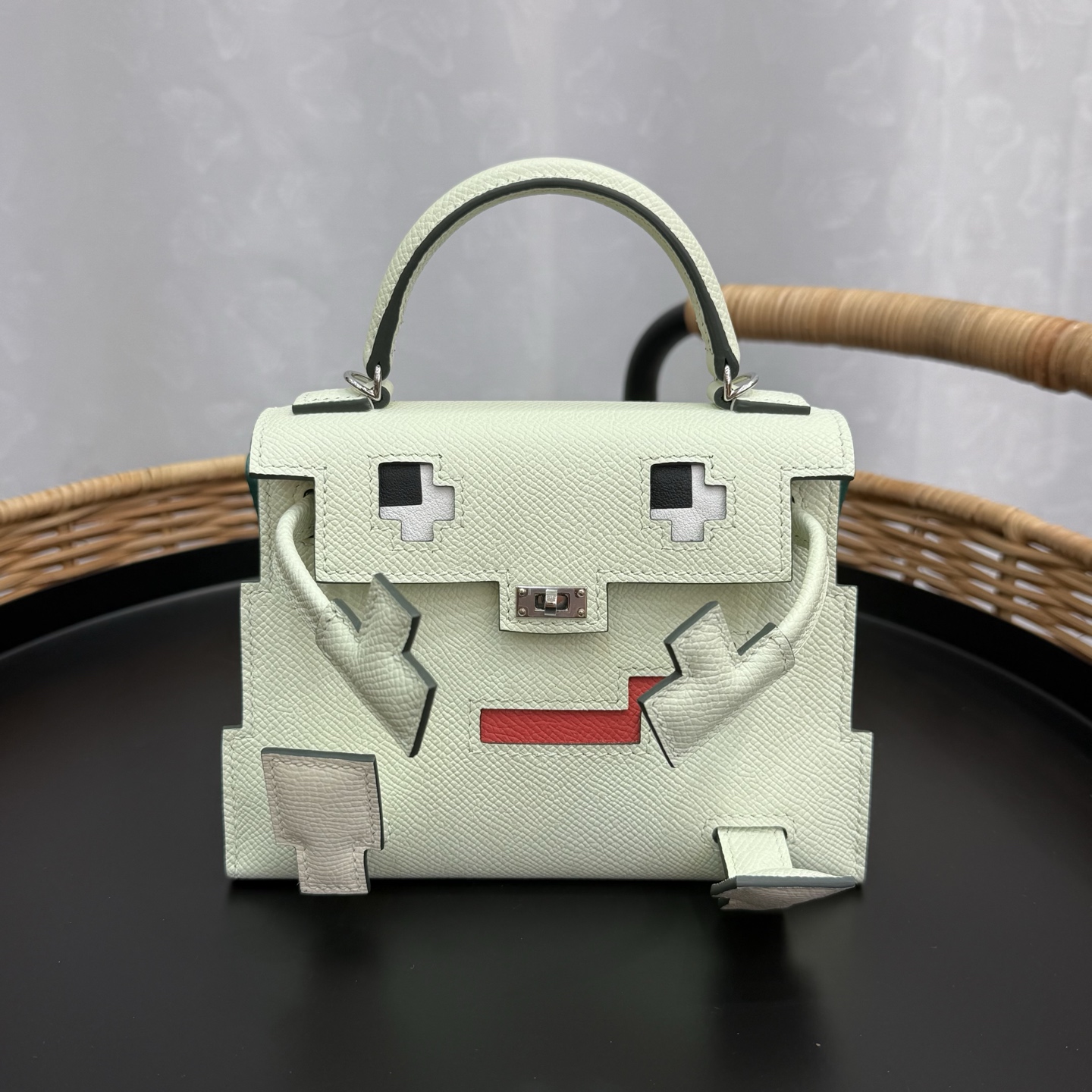 🐎Nuevo Kelly doll mosaico bolso muñeca 16.5cm, piel Epsom importada de fábrica original [verde burbuja], hebilla plate…