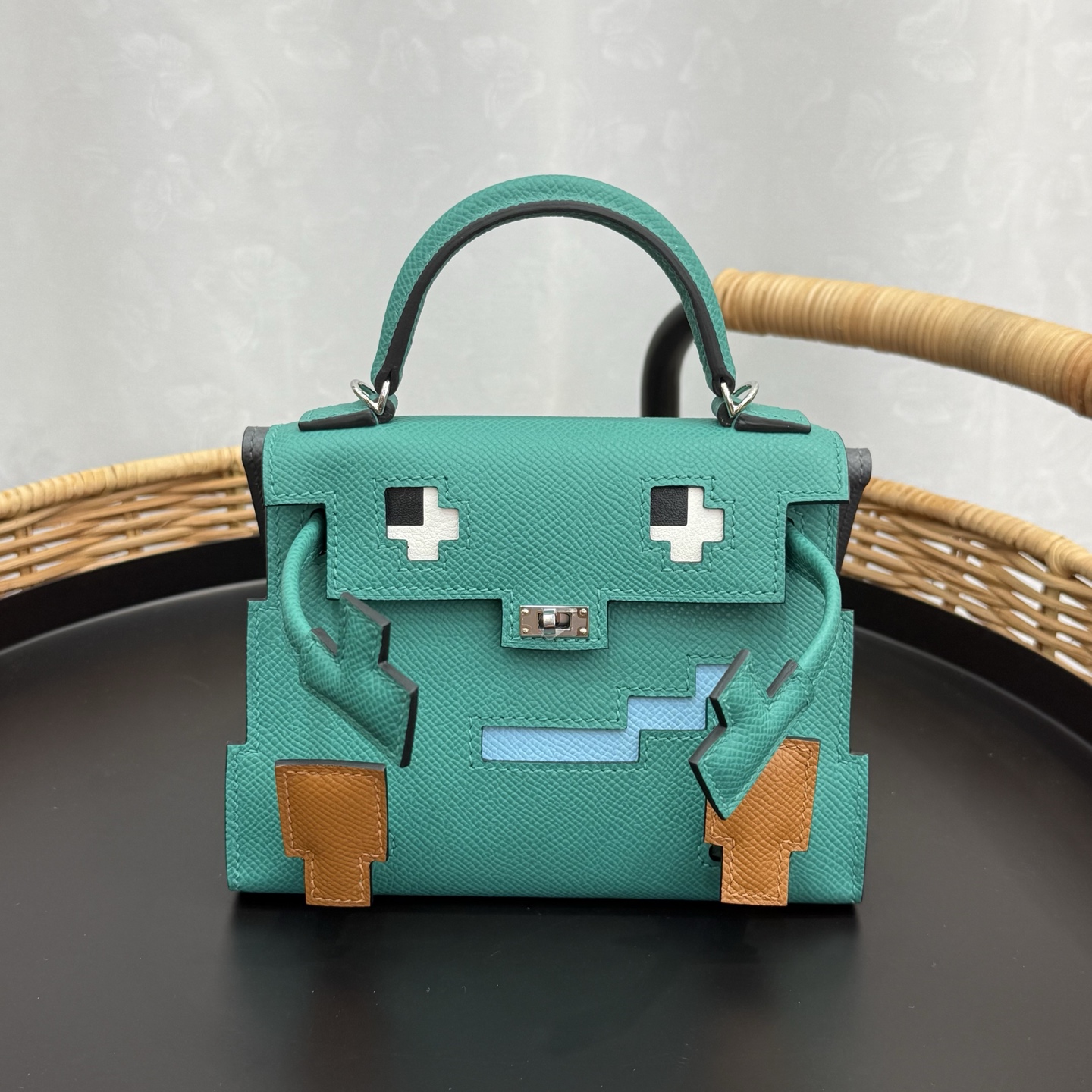 🐎Nuevo Kelly doll mosaico bolso muñeca 16.5cm, piel Epsom importada de fábrica original [verde terciopelo], hebilla pl…