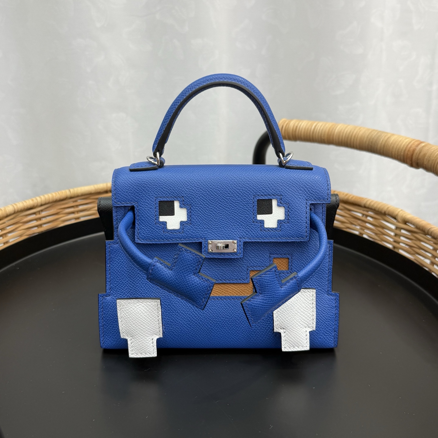 🐎Nuevo Kelly doll mosaico bolso muñeca 16.5cm, piel Epsom importada de fábrica original [azul real], hebilla plateada,…