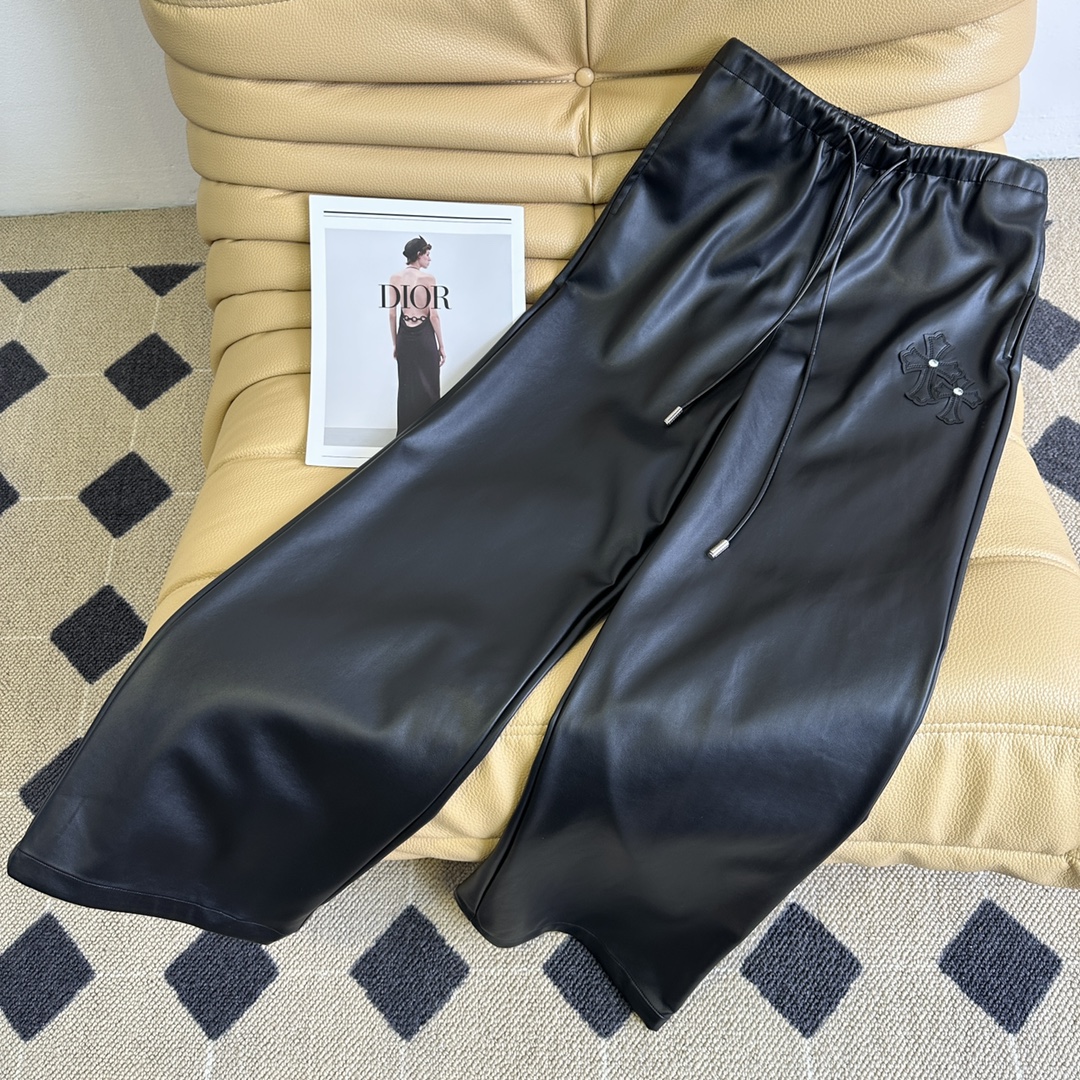 Trendy Women’s Autumn/Winter Pants: Croar Cross Embroidered, Leather, Straight-Barrel – Inclusive and Stylish - 图片 1