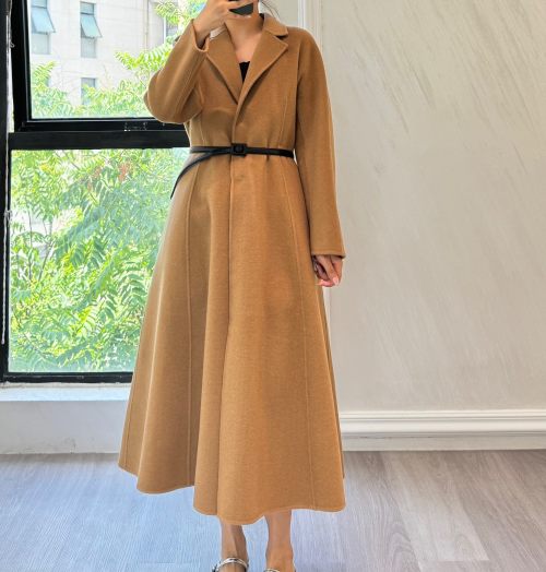 MaxMara Women's Elegant Camel Wool Blend Belted Long Coat 1 MaxMara Women's Elegant Camel Wool Blend Belted Long Coat