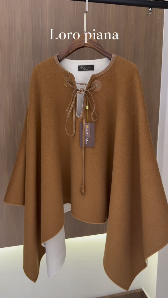 Loro Piana Brown Wool Cape With Drawstring Closure | Elegant Outerwear