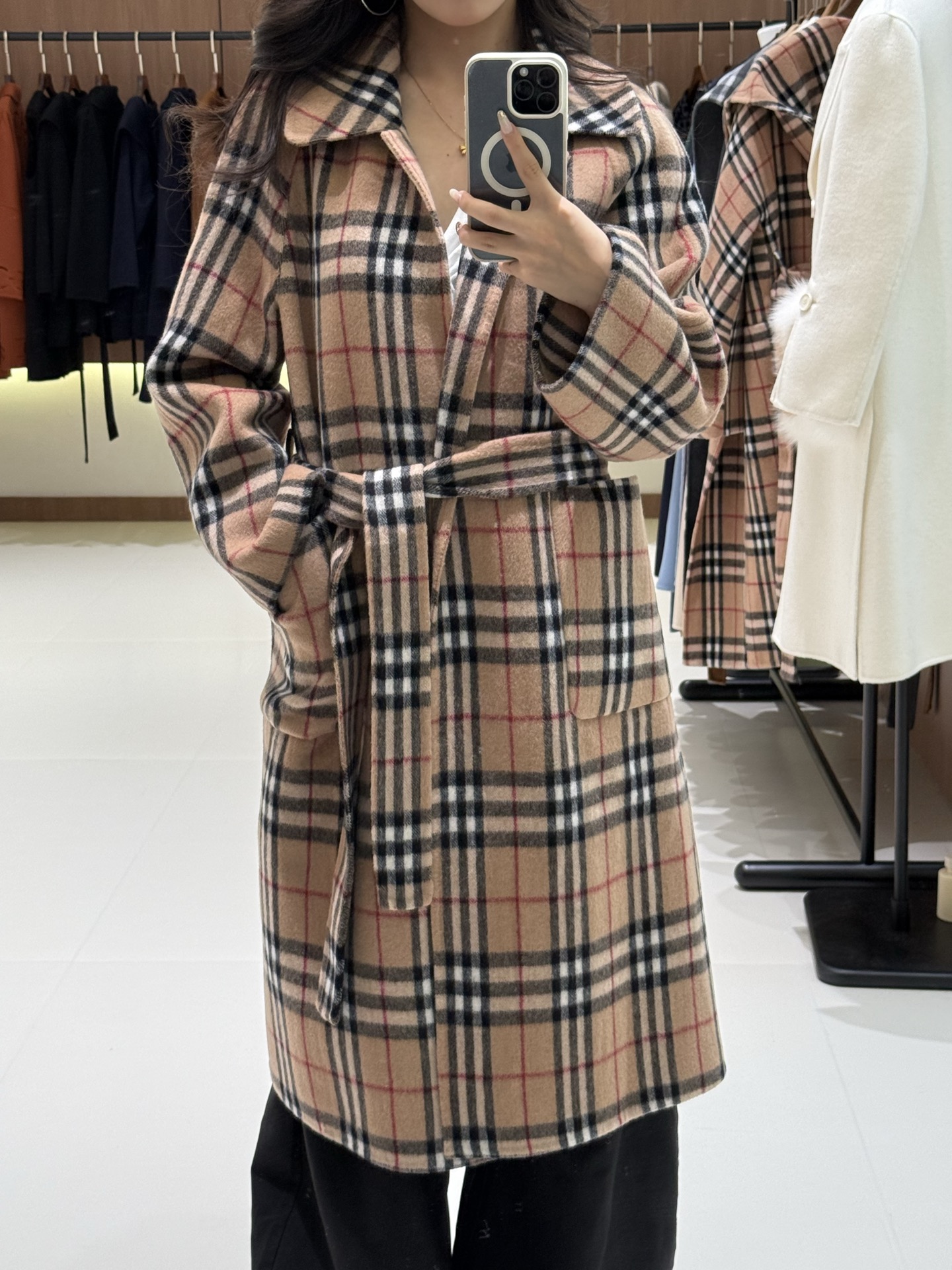 Classic Plaid Wool Coat with Belt, Elegant and Warm Winter Outerwear