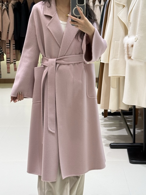 Max Mara Wool Blend Wrap Coat | Elegant Women's Outerwear, Pink, Long Sleeves 1 Max Mara Wool Blend Wrap Coat | Elegant Women's Outerwear, Pink, Long Sleeves