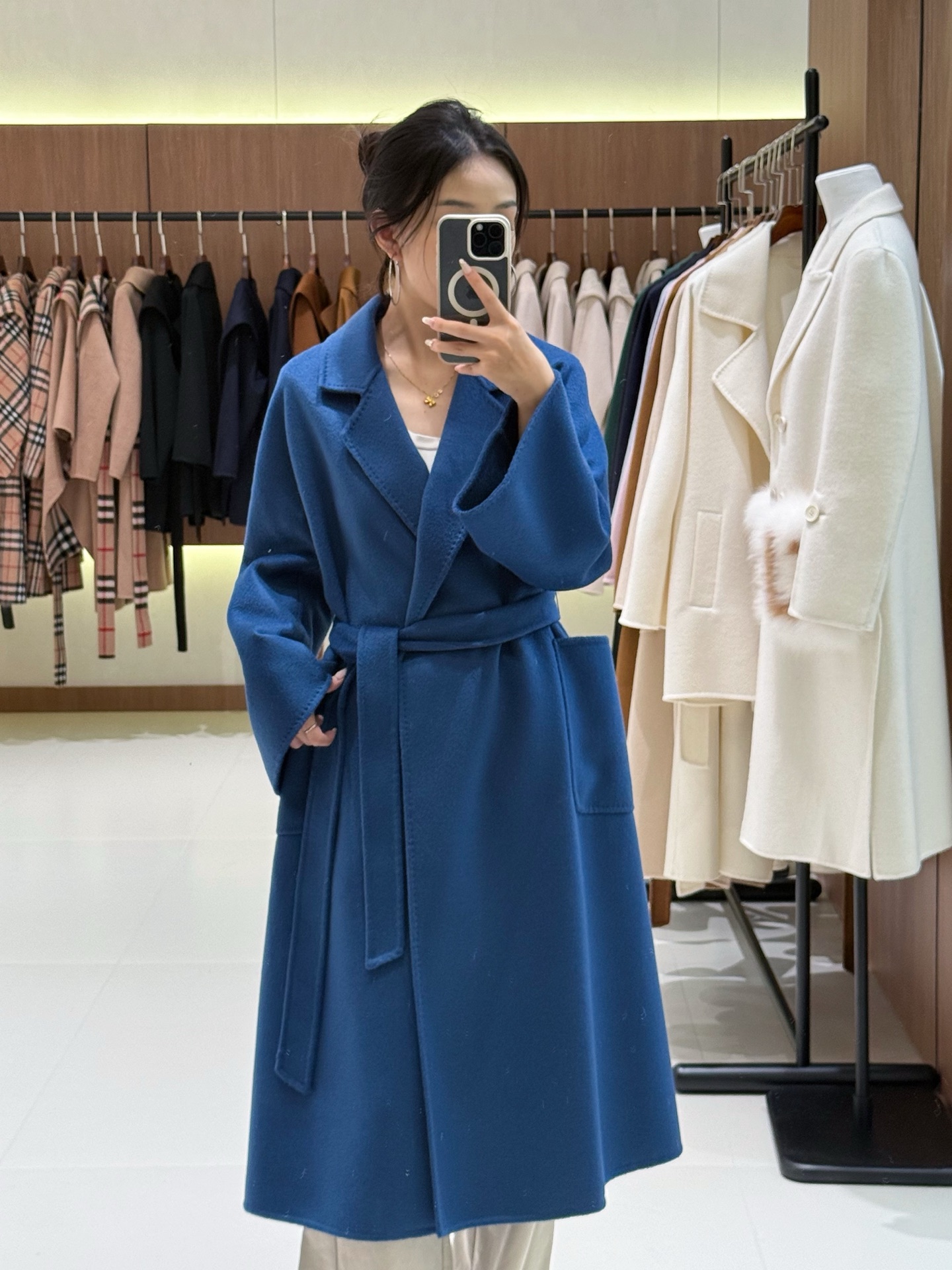 Elegante Max Mara Blauwe Wollen Jas met Riem - Tijdloze Stijl