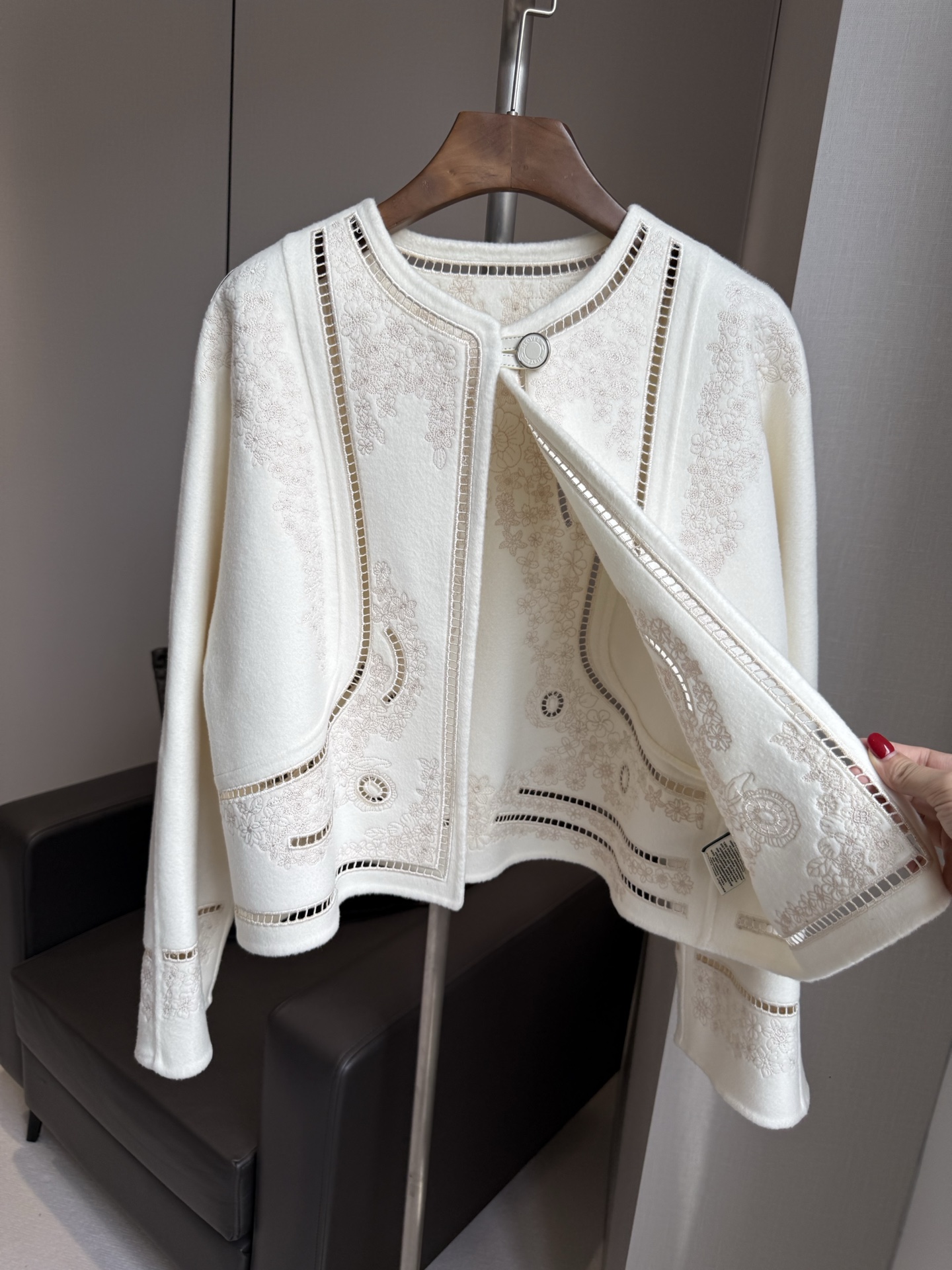 Embroidered Cutout Double-Face Cashmere Short Jack