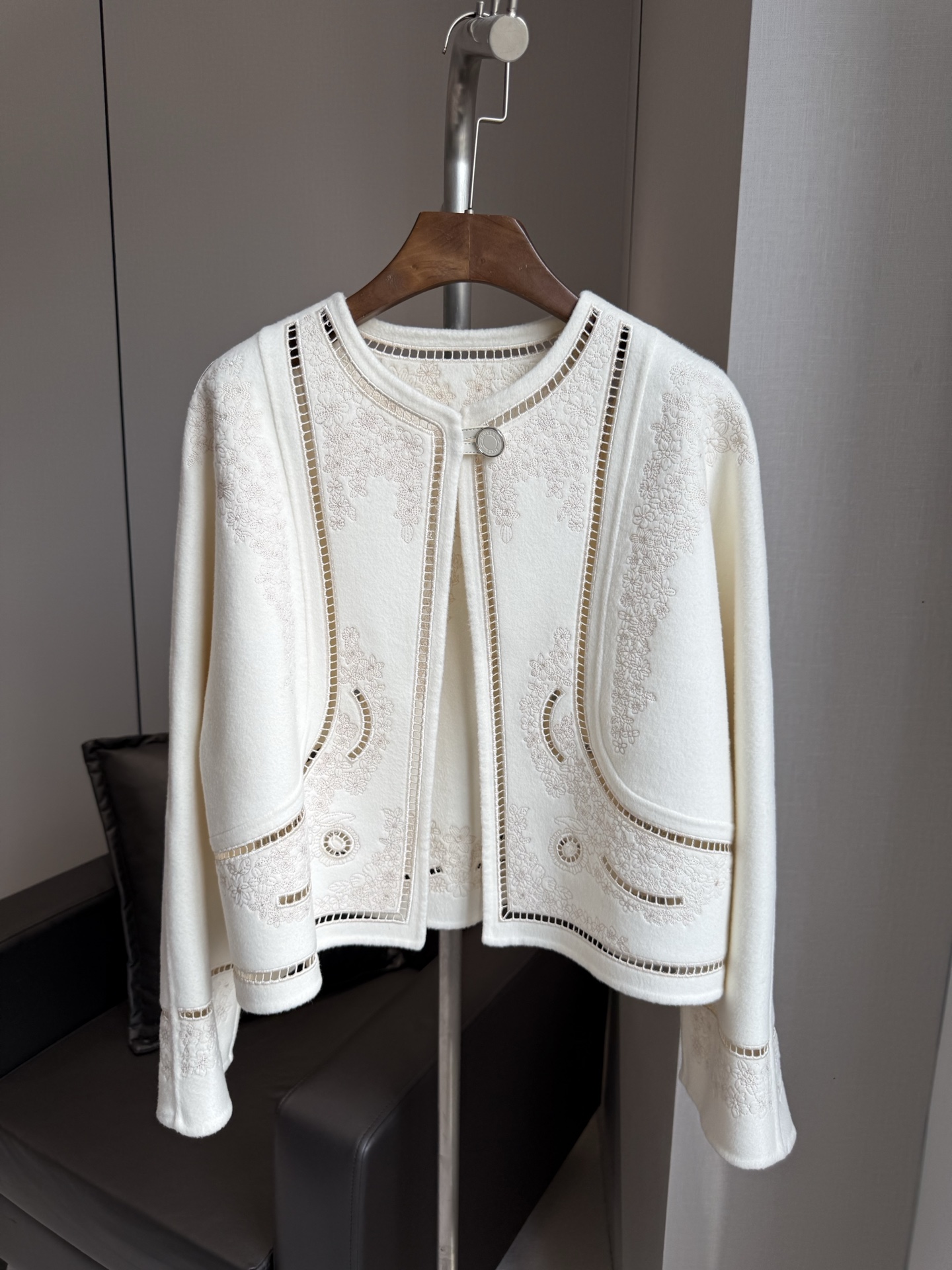 Embroidered Cutout Double-Face Cashmere Short Jack