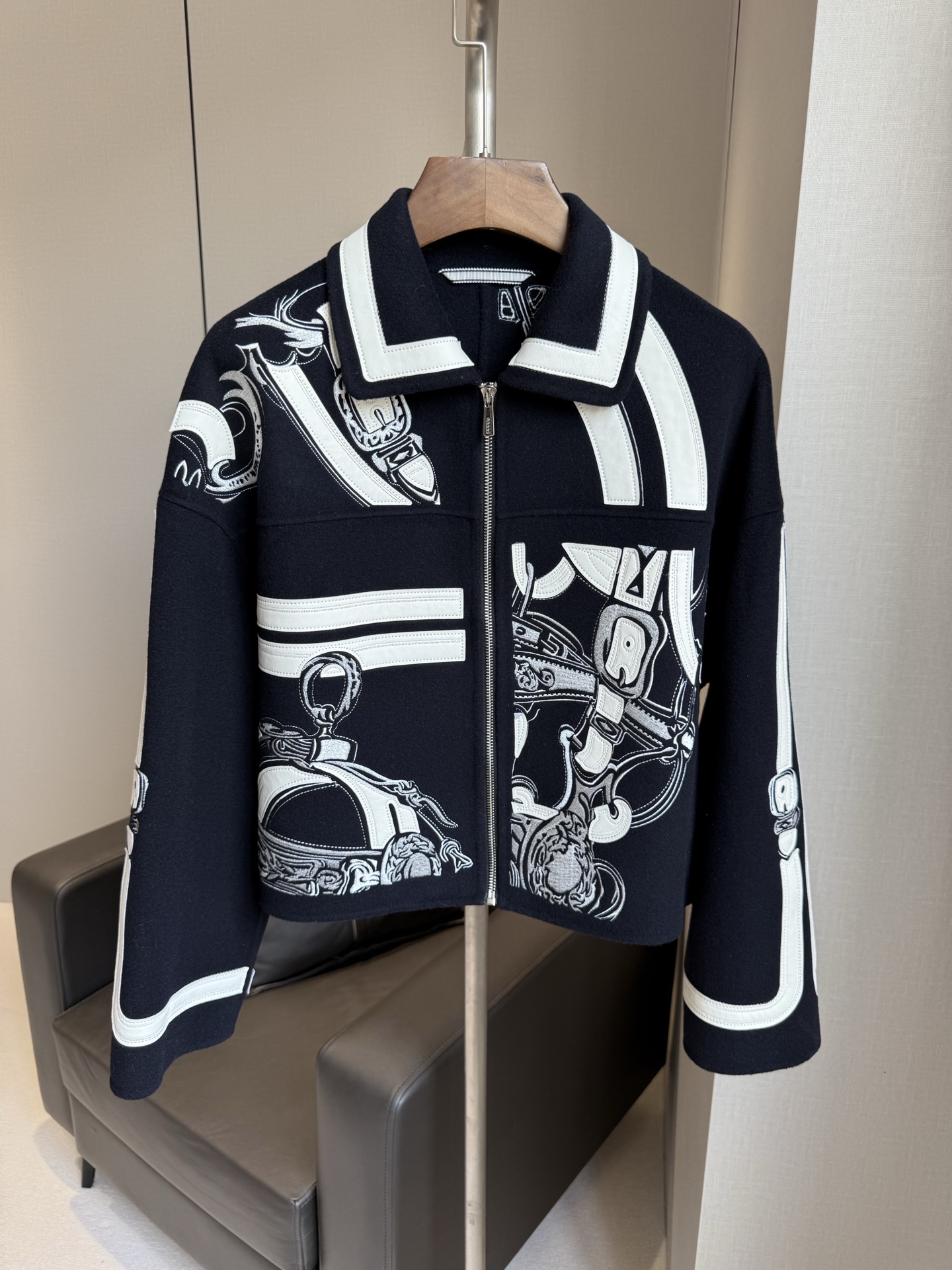HERMÈS Graphic Printed Double-Face  Cropped Jacket