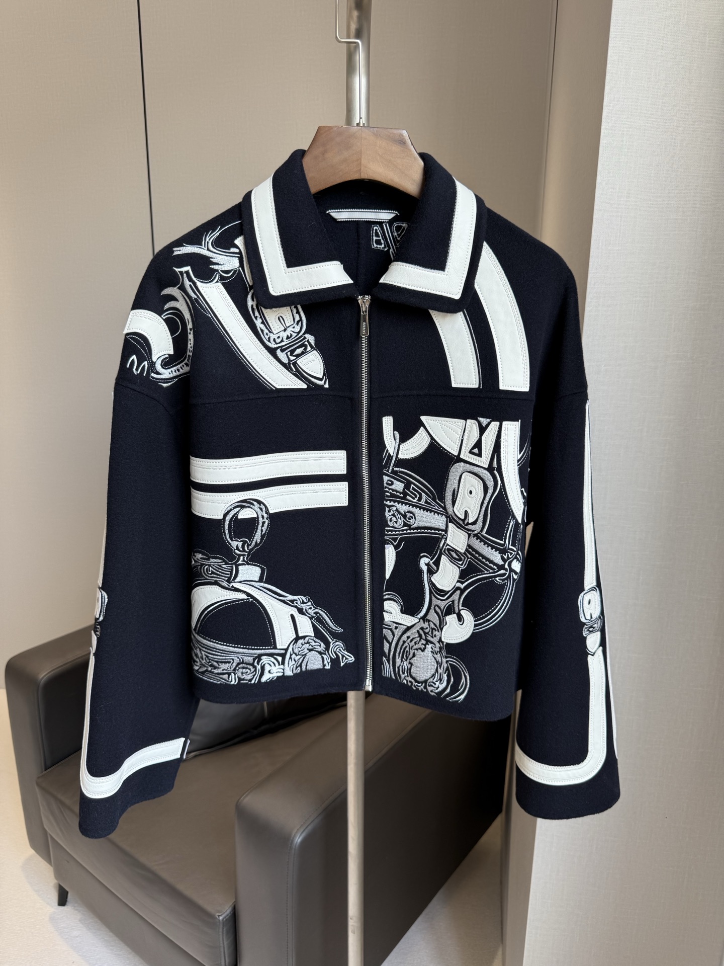 HERMÈS Graphic Printed Double-Face  Cropped Jacket