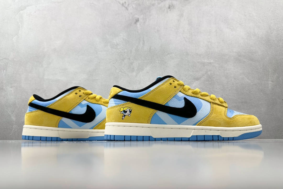 Custom Powerpuff Girls Nike Dunk Low Blue and Yellow GP5532-061