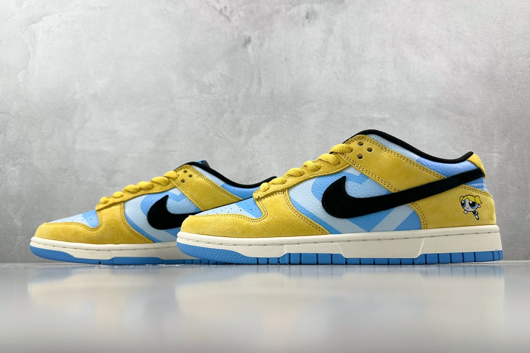 Custom Powerpuff Girls Nike Dunk Low Blue and Yellow GP5532-061