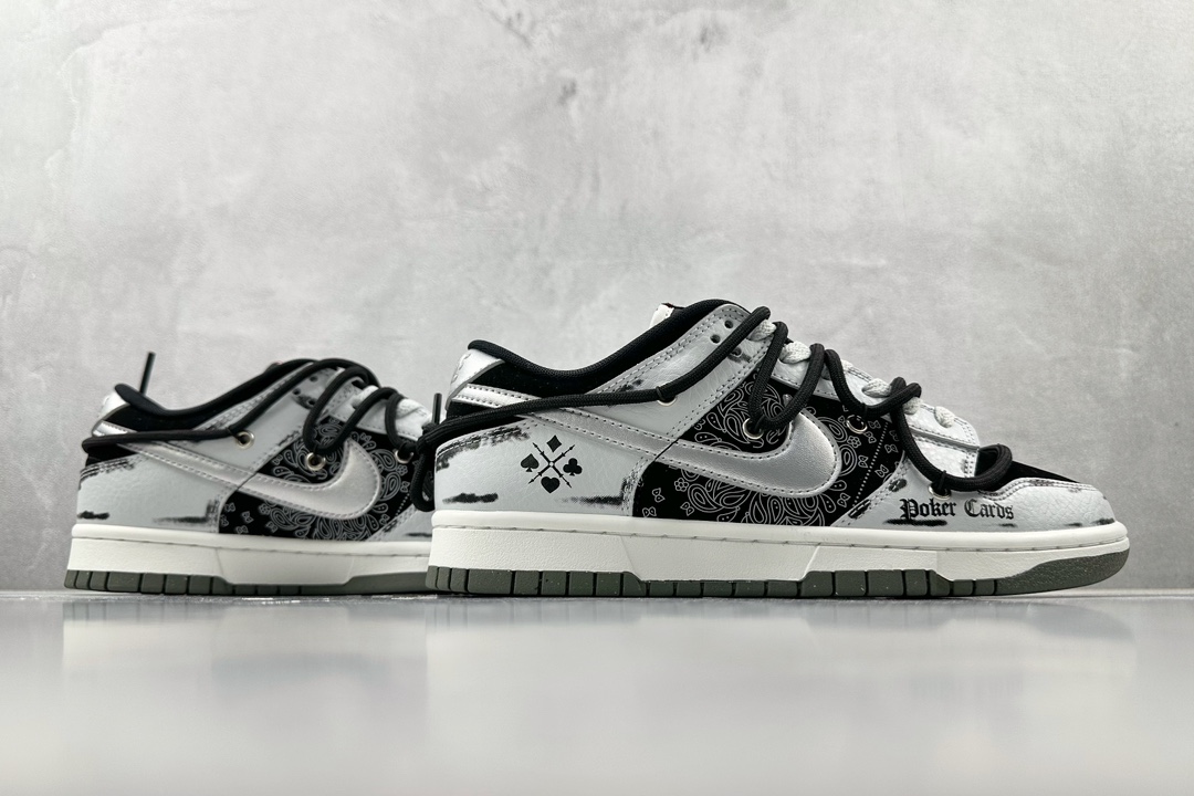 【定制球鞋】 Nike Dunk Low 叁次实验室 暗黑扑克 腰果花布 黑灰银 DM0108-001