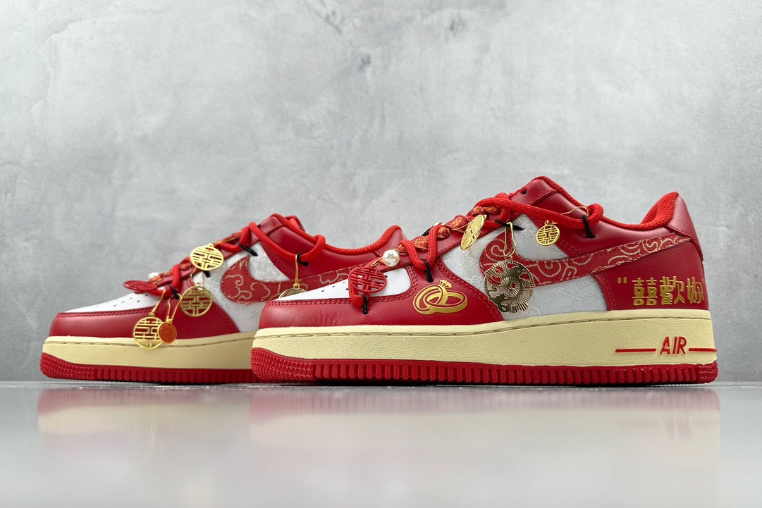
【定制球鞋】 Nike Air Force 1Low 喜欢你 刺绣 龙凤呈祥婚鞋秀禾 白红

货号：F
