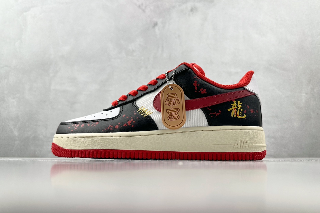 ️定制球鞋NikeAirForce1LowCNY龙转乾坤龙年限定黑红货号FN7439133尺码35.53