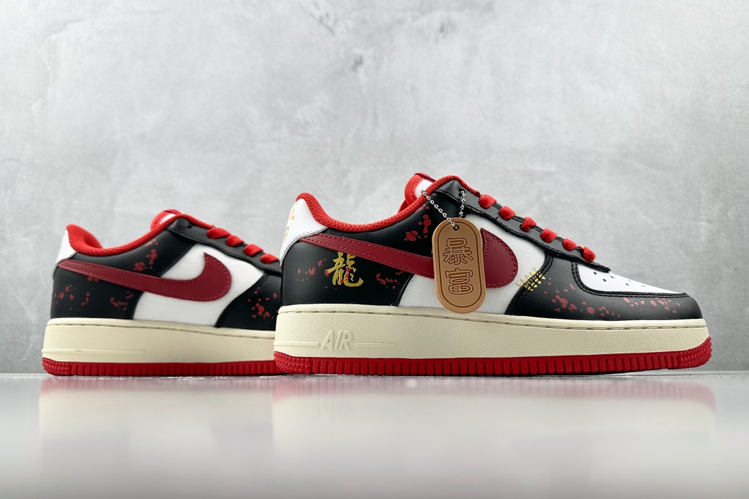 ️定制球鞋NikeAirForce1LowCNY龙转乾坤龙年限定黑红货号FN7439133尺码35.53