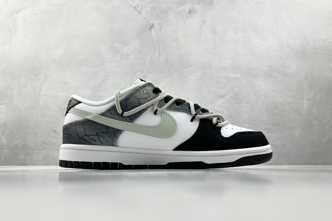 DIY 260 【定制球鞋】 Nike Dunk Low 811制造 暗纹 GS 黑白绿 DV8919-100