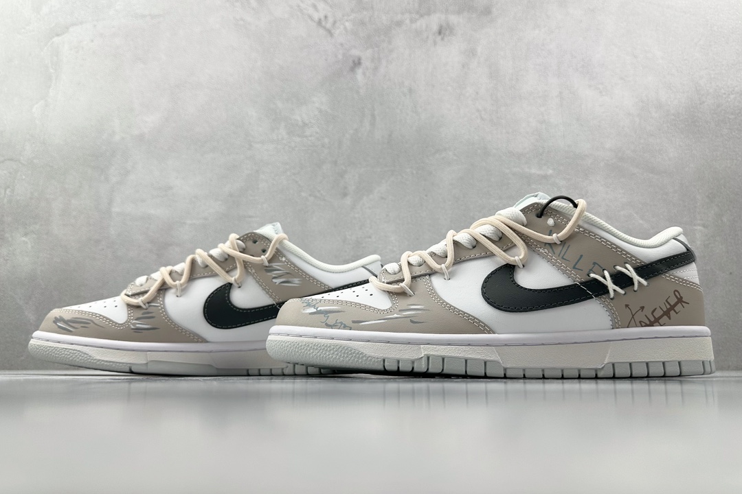 DIY 260 【定制球鞋】 Nike Dunk Low 龙年限定 缝线叉叉 黑白灰 DV0831-101