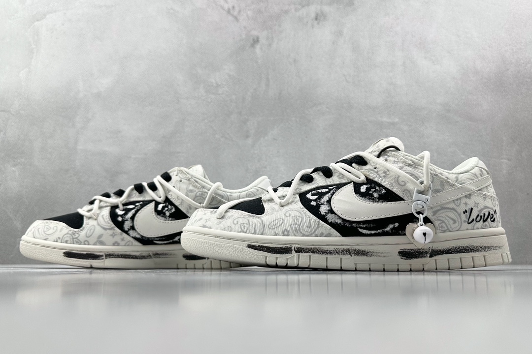 DIY 260 【定制球鞋】 Nike Dunk Low ESS ”White Paisley” 热浪制造 情人节 腰果花 白黑 DJ9955-100