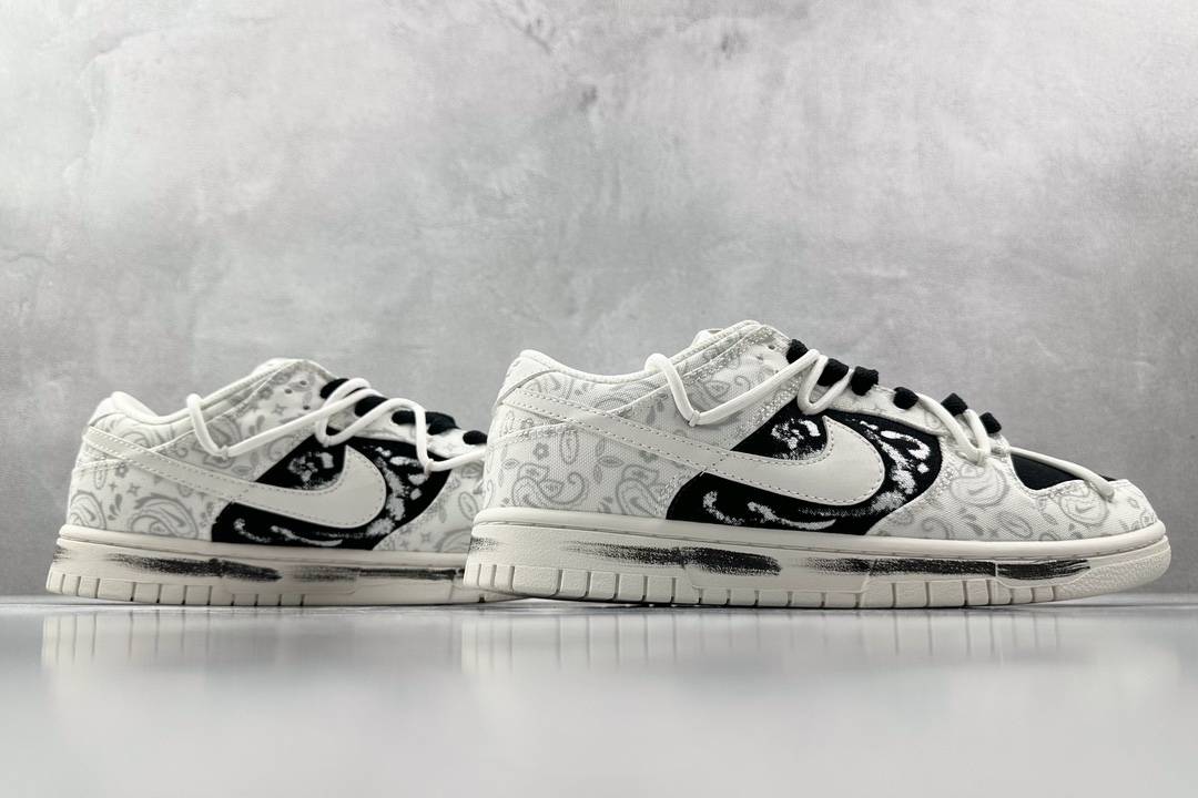 DIY 260 【定制球鞋】 Nike Dunk Low ESS ”White Paisley” 热浪制造 情人节 腰果花 白黑 DJ9955-100