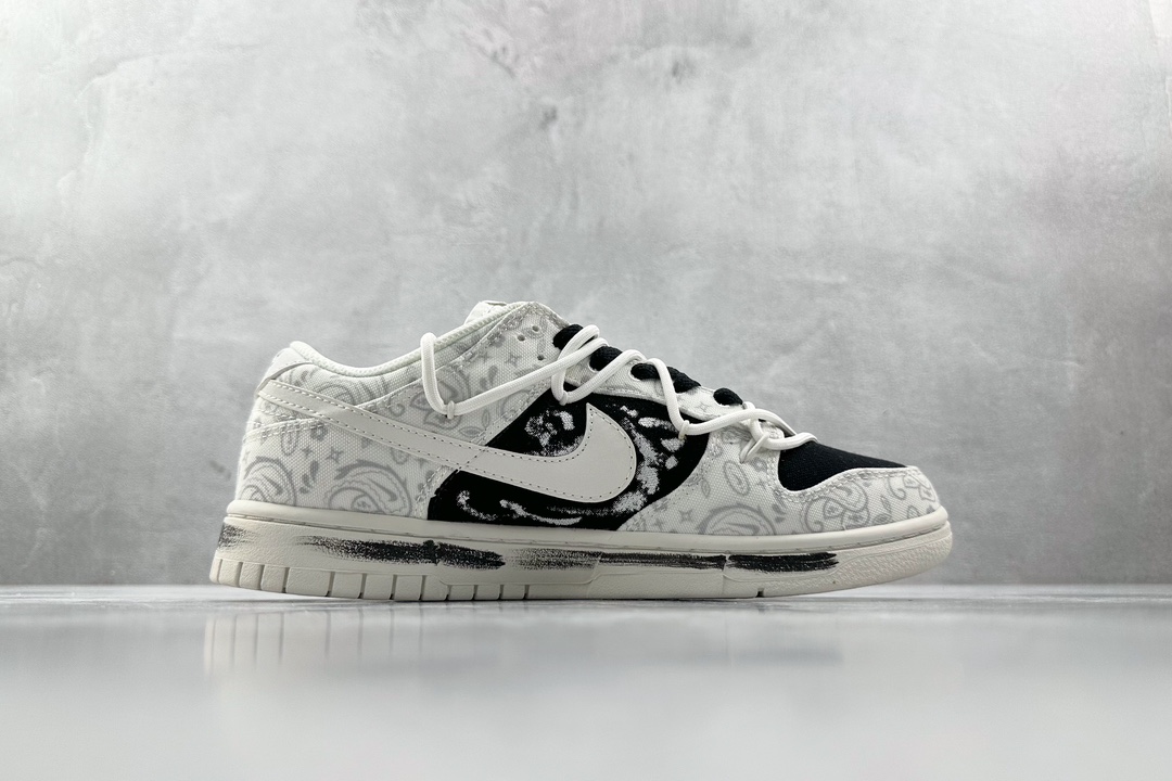 DIY 260 【定制球鞋】 Nike Dunk Low ESS ”White Paisley” 热浪制造 情人节 腰果花 白黑 DJ9955-100