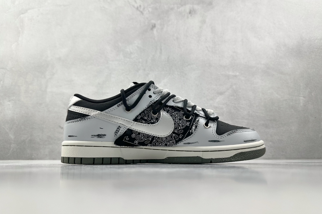 礼盒 DIY 300 【定制球鞋】Nike Dunk Low 叁次实验室 暗黑扑克黑灰银 DM0108-001