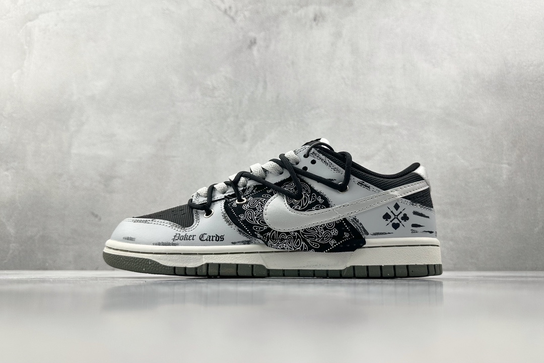 礼盒 DIY 300 【定制球鞋】Nike Dunk Low 叁次实验室 暗黑扑克黑灰银 DM0108-001