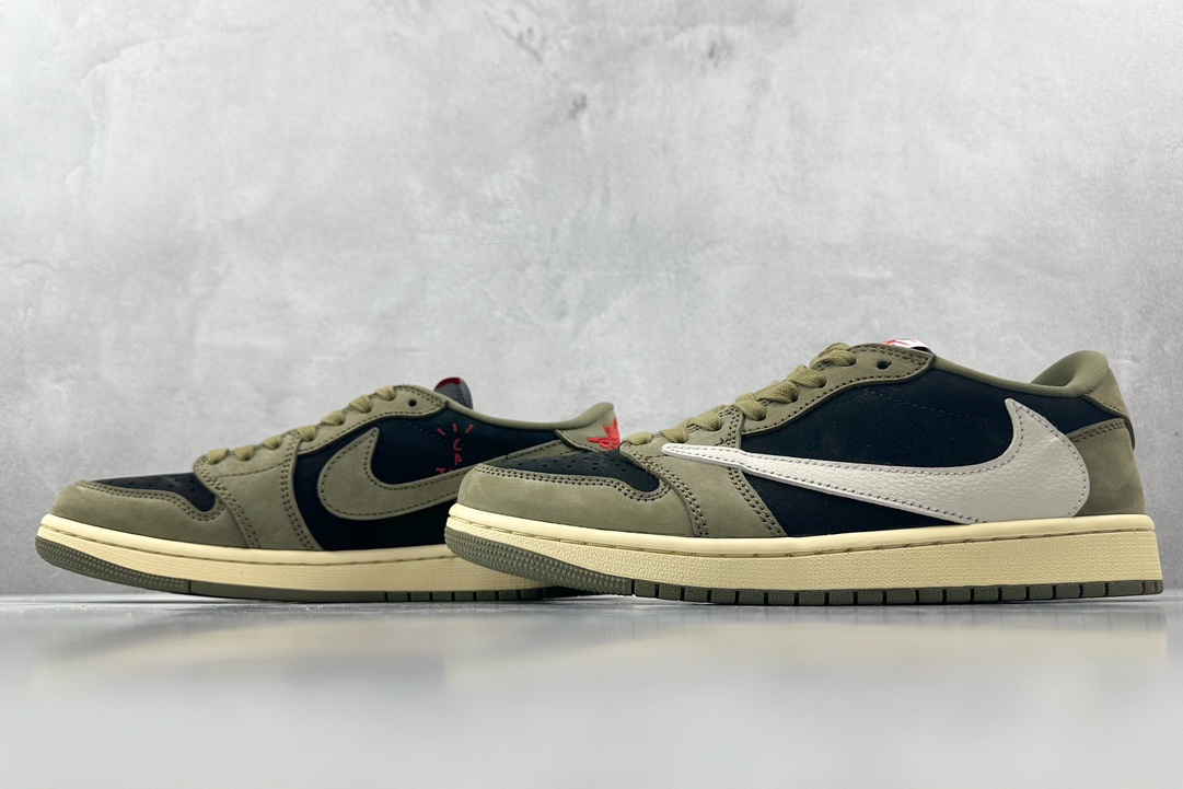 PB 头层 260 最新外贸批次 Travis Scott x Jordan Air Jordan 1 Low OG 倒钩7.0绿黑白 DM7866-002