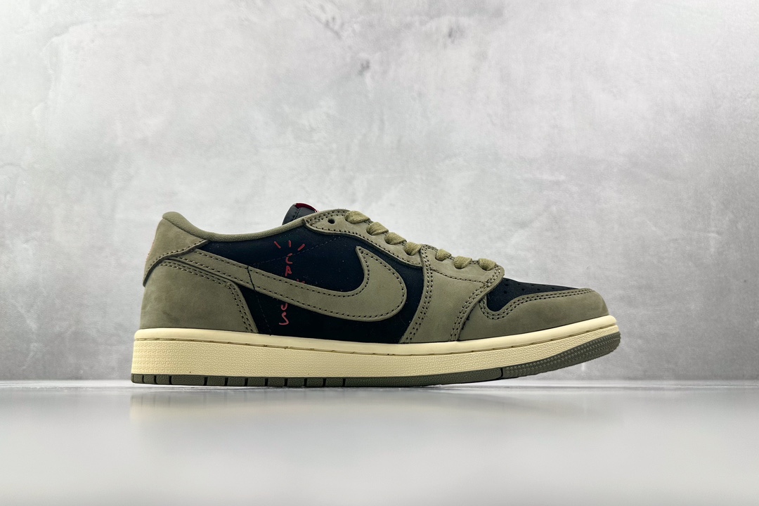 PB 头层 260 最新外贸批次 Travis Scott x Jordan Air Jordan 1 Low OG 倒钩7.0绿黑白 DM7866-002