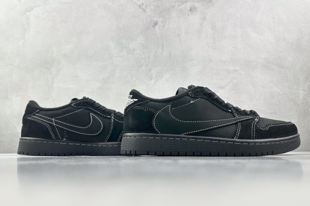 PB 头层 260 最新外贸批次 Travis Scott x Jordan Air Jordan 1 Low OG ”Black/Phantom”黑武士 黑色倒钩4.0 DM7866-001