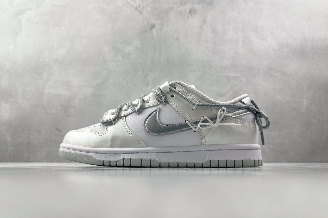 YC 280 纯原【定制球鞋】 Nike Dunk 轻银芭蕾 丝带 GS白银 DH9765-102