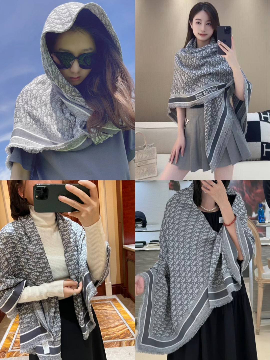 NO:169561,The hot-selling original single-polar product is here Dior's latest counter main model [D letter pattern original 140] cashmere square scarf. A style that is very easy to match on vacation and daily life. The order private flow] I want to go on vacation and go outfits very well. I look very energetic and needless to say, the details can be seen clearly, and the high-standard quality handmade whiskers that are definitely praised. Size 140*140 square scarf, 42 silk   42 wool   16 cotton, high-version scarf, dior, real silk19860909爆款原单极品来啦Dior最最新的专柜主打款【D字母图案原单140】羊绒方巾 度假及日常都非常好搭配的款订单私流】一看到就想去度假平时穿搭也非常好搭配,整个人看起来都会神采奕奕好多不用多说,细节品质都看得清楚,绝对获赞的高规格品质手工须边 尺寸140*140方巾,42真丝 42羊毛 16棉质,高版本围巾,dior,real silk,scarf