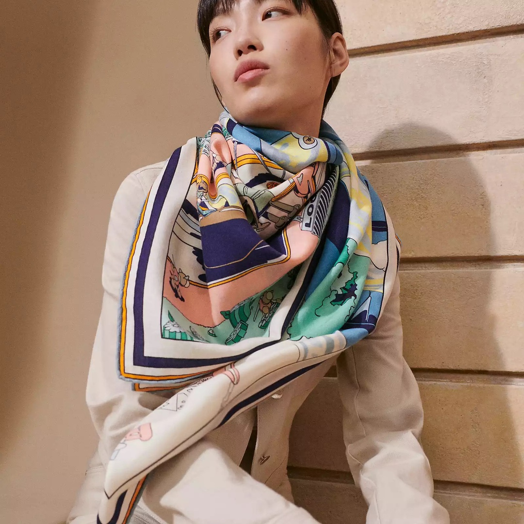 Hermes Scarf White Cashmere Silk