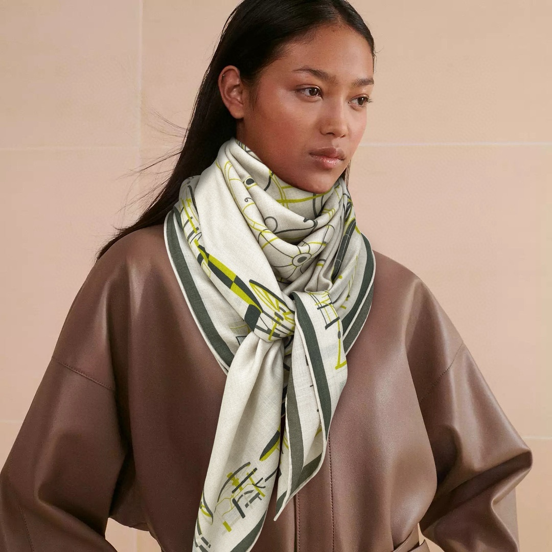 Hermes Scarf White Cashmere Silk