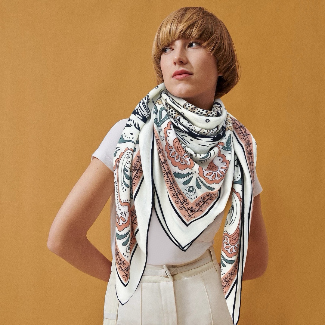 Hermes Scarf White Cashmere Silk